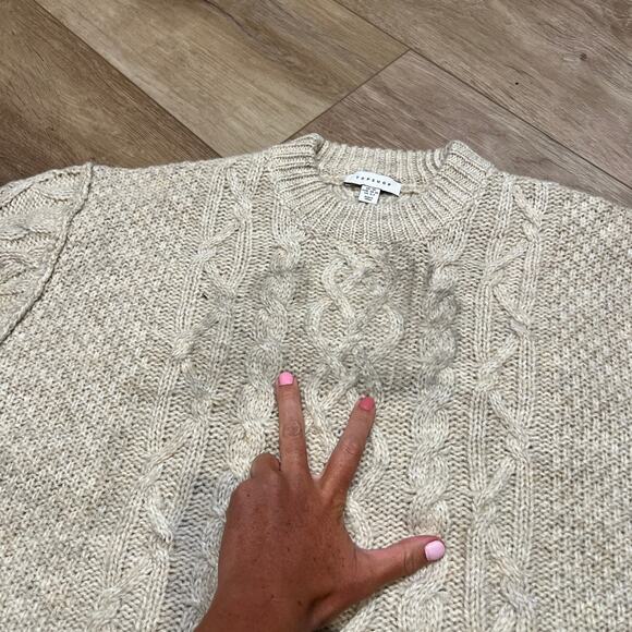 TOPSHOP Women's Knitted Drop Shoulder Cable Detail Jumper Size 0-2 In Oat - Picture 8 of 11